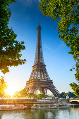 Fototapeta na wymiar Paris Eiffel Tower at beautiful sunny day. Romantic peaceful atmosphere