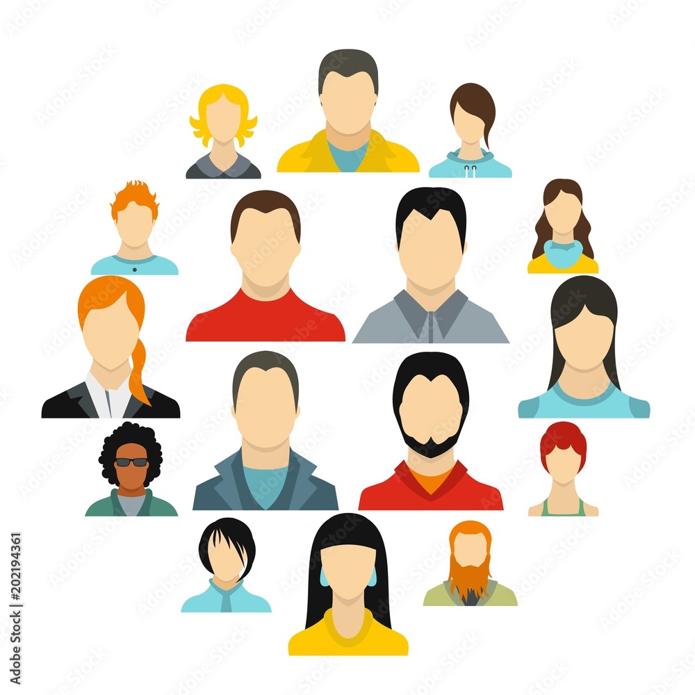 Poster flat avatars icons set. universal avatars icons to use for web and mobile ui, set of basic avatars e