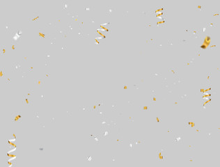 Fototapeta premium Celebration background template with confetti and gold ribbons.
