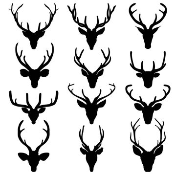 Set of a deer head silhouette on white background