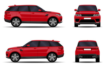 realistic SUV car. front view; side view; back view.