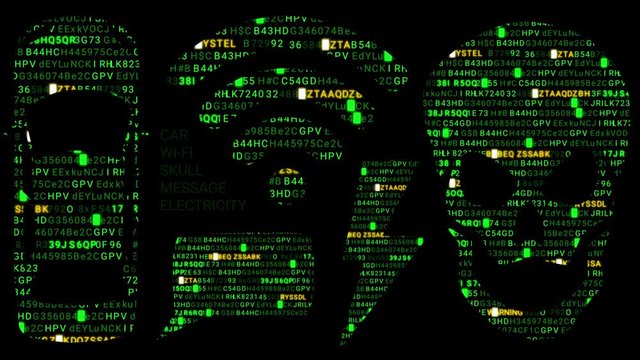 Icons of Internet Code. Digital Jolly Roger.  Wifi. Car. Electronic message. The Energy of The Virus. Green.