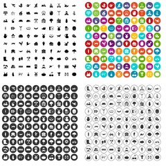100 farm icons set vector in 4 variant for any web design isolated on white
