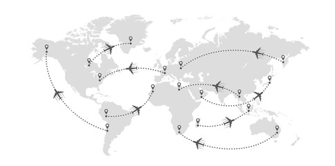 World map and planes