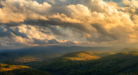 Naklejka na ściany i meble North Carolina Blue Ridge Mountains in Autumn Golden Hour