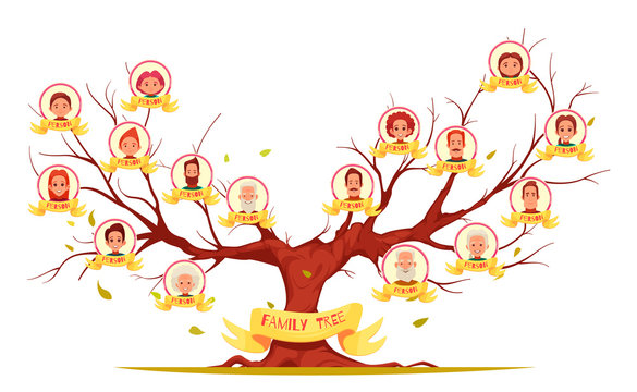 Family Tree Horizontal Cartoon Illustration