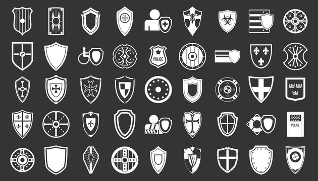 Shield icon set vector white isolated on grey background 
