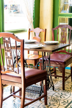 empty table and chair in restaurant