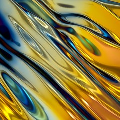 3d render, abstract background, gold holographic foil, iridescent wavy glass, cosmic texture,...