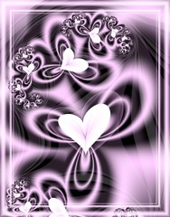 Beautiful card of hearts in purple tones..Digital fractal 3D design.