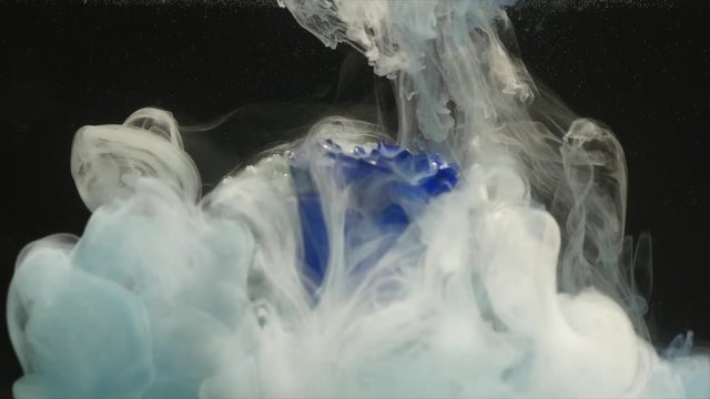 Amazingly wonderful atmospheric shot of a beautiful blue rose mixing with ink in water