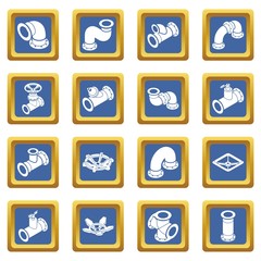 Pipeline constructor icons set vector blue square isolated on white background 