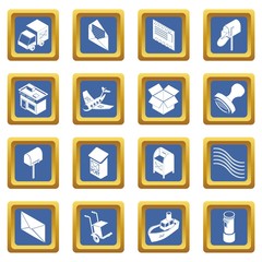 Poste service icons set vector blue square isolated on white background 