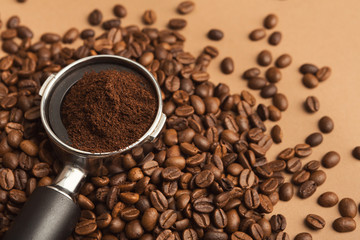 Coffee machine holder with ground roasted beans