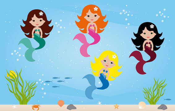 Sirens under the Sea in vector
