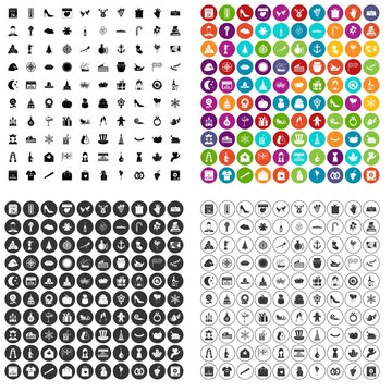 100 festive day icons set vector in 4 variant for any web design isolated on white
