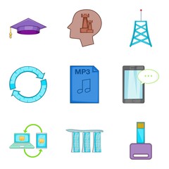 Cybernetic icons set. Cartoon set of 9 cybernetic vector icons for web isolated on white background