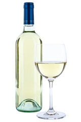 Wine bottle glass white alcohol isolated on white