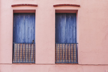 Fenêtres aux volets bleus