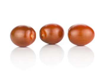 Black red grape cherry tomatoes isolated on white background set of three.