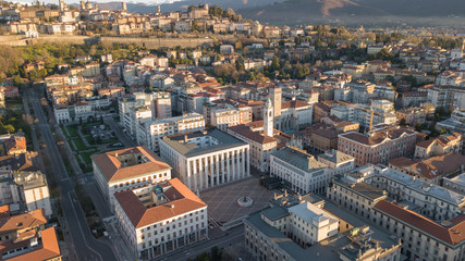 Fototapeta premium Bergamo, Italy. Drone aerial view of the city center of the lower town