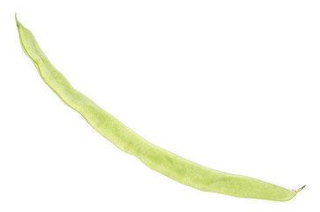 One flat green bean top view isolated on white background.