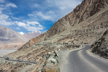Fototapeta na wymiar Roads of Ladakh, India. Mountain road in Himalayas