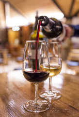 Degustation of white and red port wine in tasting room in Porto, Portugal