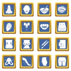 Body parts icons set vector blue square isolated on white background 