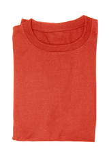 Red folded t-shirt isolated on white background
