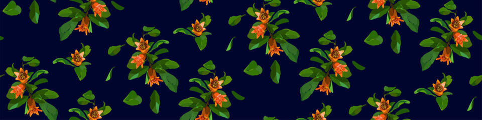 Pomegranate branch seamless pattern. Floral disign vector illustration in hand drawn style. Textile prints, wrapping paper, scrapbook.