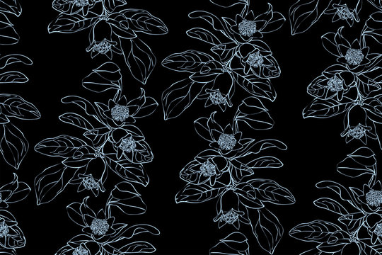 Pomegranate branch seamless pattern. Floral disign vector illustration in hand drawn style. Textile prints, wrapping paper, scrapbook.