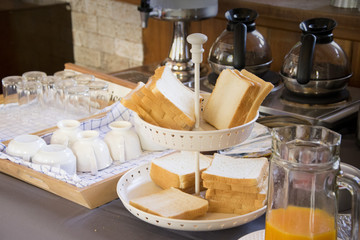 Fototapeta na wymiar breakfast on table in buffet In the hotel