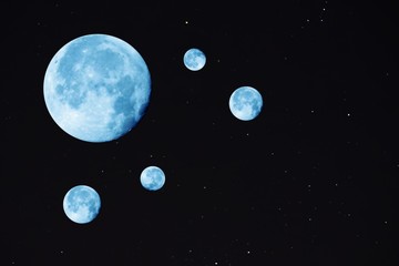 mond, vollmond, satellliten, planeten, all, universum, cosmos, nacht, himmel, sterne, dunkel, leuchten, blau, astromomie, lunar, mondschein, mondlicht, sterne, momdkrater, weltraum, umlaufbahn, galaxi