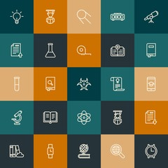 Modern Simple Set of science, time, education Vector outline Icons. Contains such Icons as  watch,  planet, space, internet,  male and more on vintage colors background. Fully Editable. Pixel Perfect.
