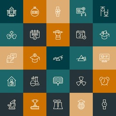 Modern Simple Set of science, time, education Vector outline Icons. Contains such Icons as  electricity,  global,  hand,  business and more on vintage colors background. Fully Editable. Pixel Perfect.