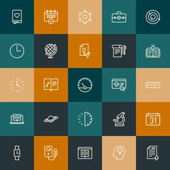 Modern Simple Set of science, time, education Vector outline Icons. Contains such Icons as  molecular,  class,  business,  digital and more on vintage colors background. Fully Editable. Pixel Perfect.