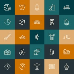 Modern Simple Set of science, time, education Vector outline Icons. Contains such Icons as  timer,  code, plane,  color, clock and more on vintage colors background. Fully Editable. Pixel Perfect.