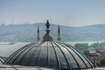View of outer view of dome in Ottoman architecture. Roofs of Istanbul. Suleymaniye Mosque. Turkey. Selective focus.
