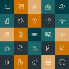 Modern Simple Set of science, time, education Vector outline Icons. Contains such Icons as  physics,  biology, education, dna and more on vintage colors background. Fully Editable. Pixel Perfect.