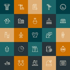 Modern Simple Set of science, time, education Vector outline Icons. Contains such Icons as stop,  sky,  air,  education,  math and more on vintage colors background. Fully Editable. Pixel Perfect.