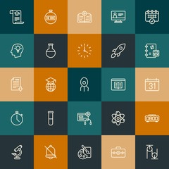 Modern Simple Set of science, time, education Vector outline Icons. Contains such Icons as stop,  clock, science, time,  chemistry and more on vintage colors background. Fully Editable. Pixel Perfect.