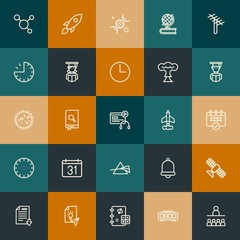 Modern Simple Set of science, time, education Vector outline Icons. Contains such Icons as dna,  download,  people, rocket,  math and more on vintage colors background. Fully Editable. Pixel Perfect.