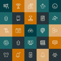 Modern Simple Set of science, time, education Vector outline Icons. Contains such Icons as  education,  day, education, trainer and more on vintage colors background. Fully Editable. Pixel Perfect.
