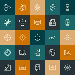 Modern Simple Set of science, time, education Vector outline Icons. Contains such Icons as  reading, electrical,  literature, art and more on vintage colors background. Fully Editable. Pixel Perfect.