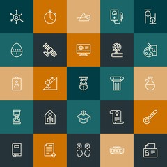 Modern Simple Set of science, time, education Vector outline Icons. Contains such Icons as  elegant,  celsius, chemistry,  upload and more on vintage colors background. Fully Editable. Pixel Perfect.