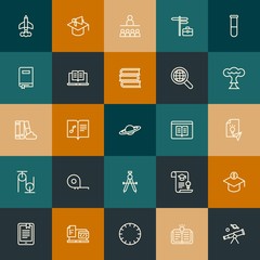 Modern Simple Set of science, time, education Vector outline Icons. Contains such Icons as  vision,  space,  telescope,  air,  sky and more on vintage colors background. Fully Editable. Pixel Perfect.