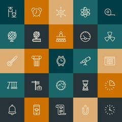 Modern Simple Set of science, time, education Vector outline Icons. Contains such Icons as  clock,  watch,  scholarship, stipend and more on vintage colors background. Fully Editable. Pixel Perfect.