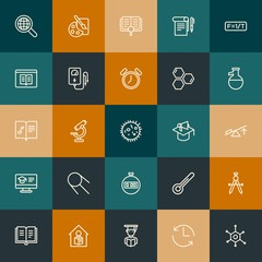 Modern Simple Set of science, time, education Vector outline Icons. Contains such Icons as  medical,  concept,  new,  college, art and more on vintage colors background. Fully Editable. Pixel Perfect.