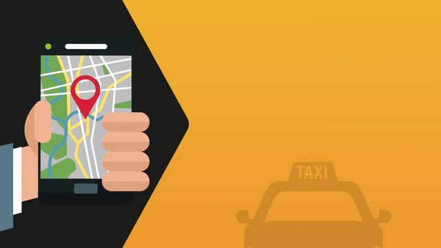 Usin taxi app service from smartphone High Definition animation colorful scenes